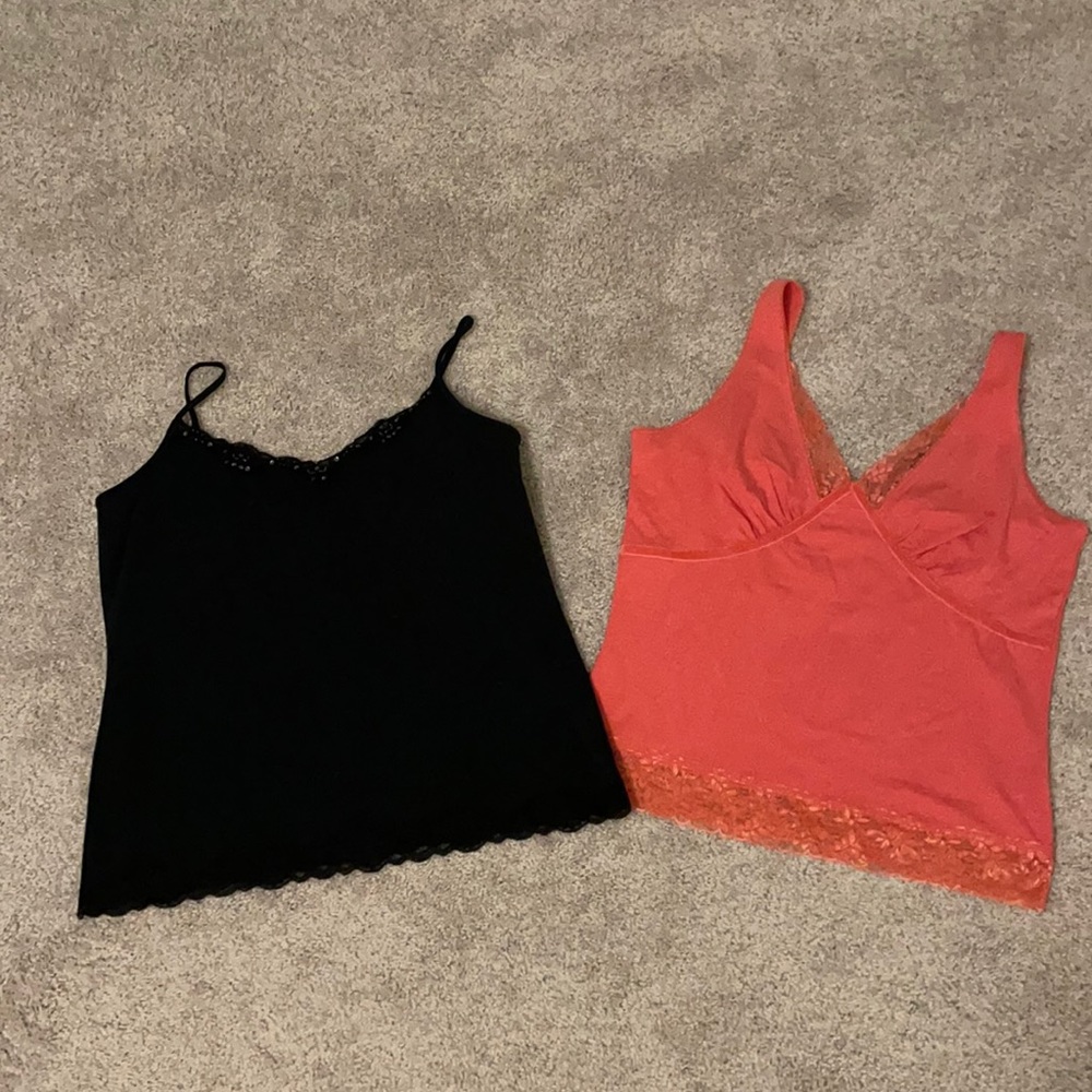Women’s L tank tops, black and coral/orange